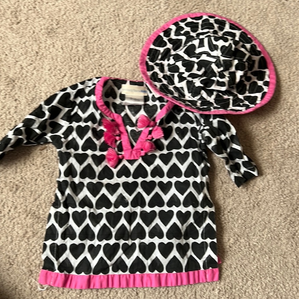 Pottery barn kids 3-6 month cover up and hat.